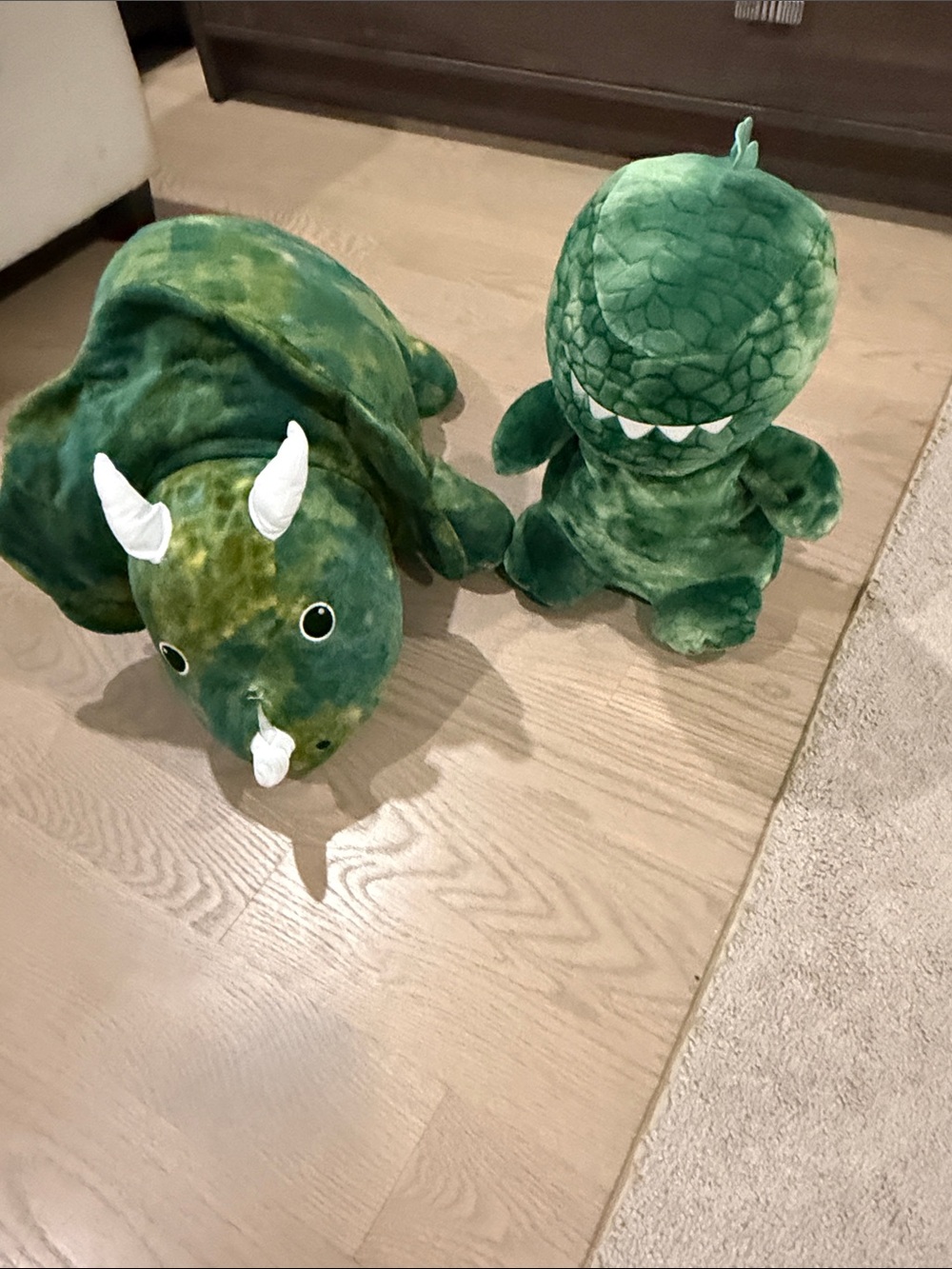 Two Plush Green Dinosaur & Triceratops Soft Toy Set - Kids Toys